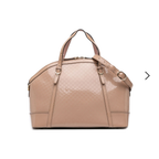 Gucci Microguccissima dome bag in beige patent leather with embossed GG monogram, double top handles, and adjustable shoulder strap