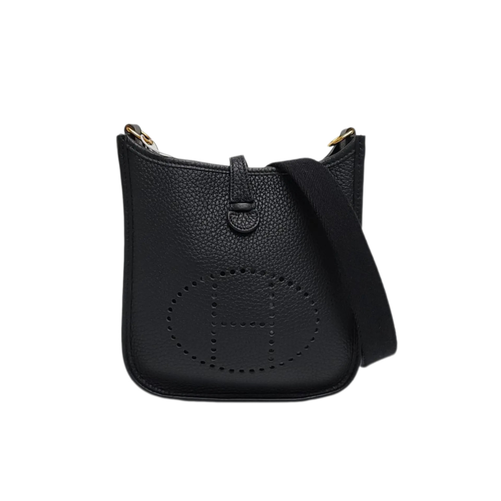 authentic preowned Mini hermes evelyne black leather crossbody bag for sale 
