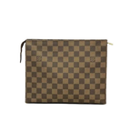 Front view of a Louis Vuitton 100th Anniversary Trousse Toilette 26 in Damier Ebene canvas.