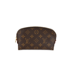 Front view of a Louis Vuitton Cosmetic Pouch MM in Monogram canvas featuring a gold-tone zipper.