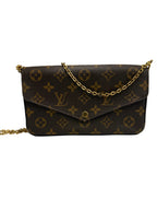 Front view of a Louis Vuitton Félicie Pochette in Monogram canvas with gold-tone chain strap and press-stud closure.
