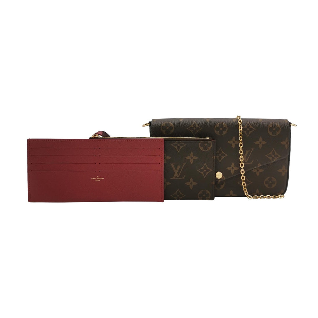 The two removable pouches (zipped and card holder) of the LV Félicie Pochette.