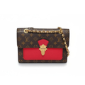 preowned authentic louis vuitton monogram canvas victoria with red leather detail and gold hardware crossbody bag in excellent condition for sale