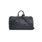 louis vuitton preloved black and blue authentic keepall 45 bondouliere crossbody strap in damier graphite in excellent condition for sale men's luxrury designer travel bag at discount price