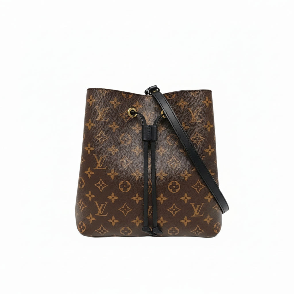 secondhand authentic louis vuitton monogram neo noe and black leather strap in excellent condition for sale designer luxury bag at discount price