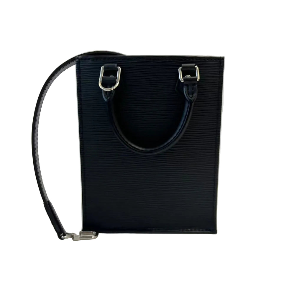 preowned louis vuitton petit sac plat black epi leather tote bag with crossbody strap in great condition