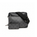 preloved authentic louis vuitton trio messenger wasit crossbody bag in black and grey monogram canvas print for sale in excellent condition with zipper pouch