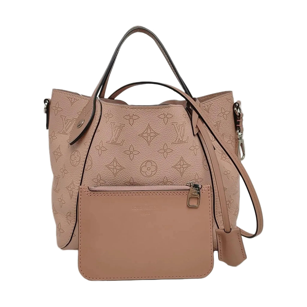 authentic preloved designer louis vuttion luxury leather monogram tote handbag with detachable pouch with zipper clisure in pink in great condition for sale  