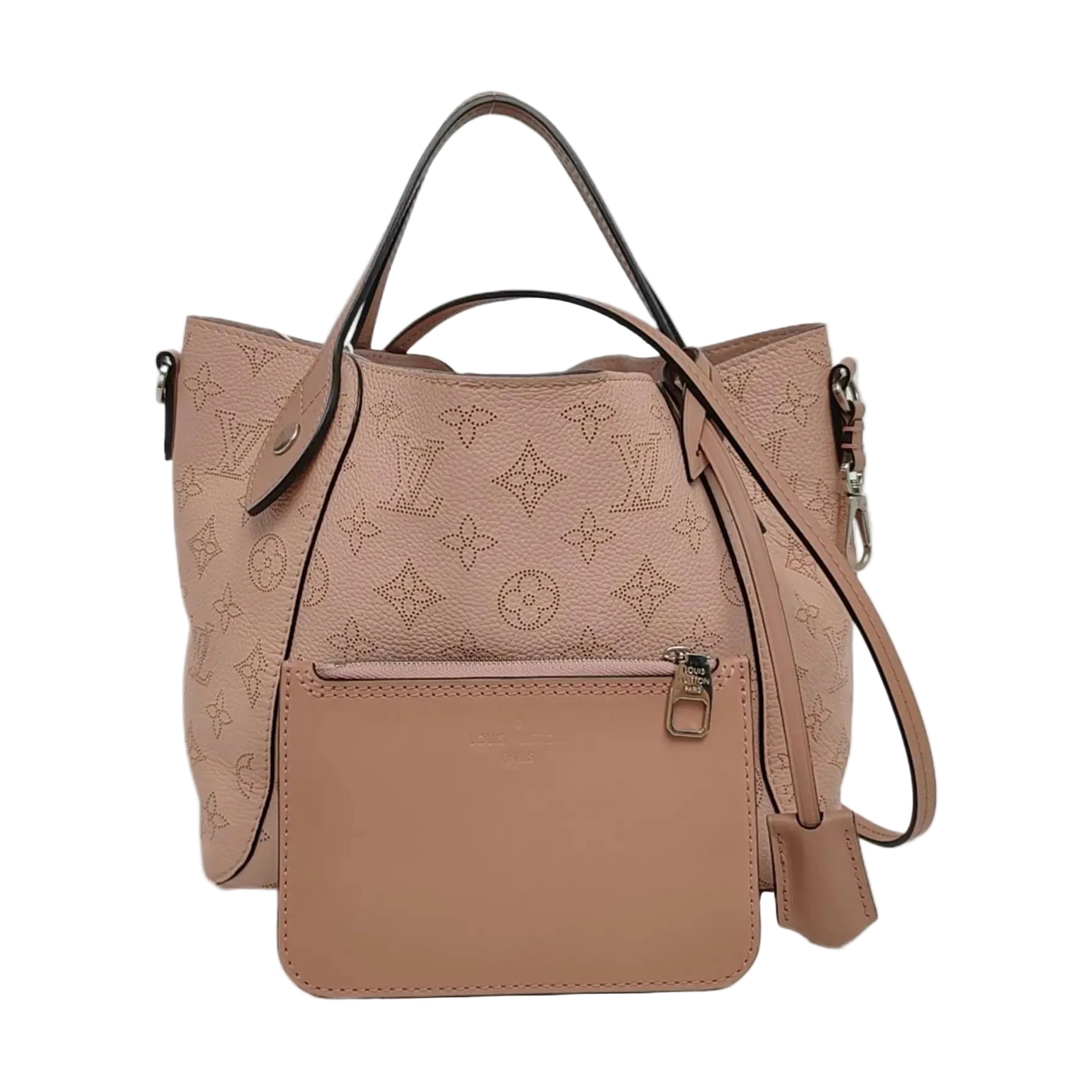 authentic preloved designer louis vuttion luxury leather monogram tote handbag with detachable pouch with zipper clisure in pink in great condition for sale  