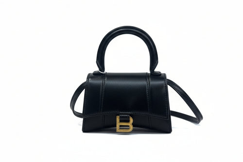 preloved authentic balenciaga black leather hourglass xs mini crossbody bag with tophandle and gold hardware  for sale discount price designer gigt