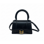 preloved authentic balenciaga black leather hourglass xs mini crossbody bag with tophandle and gold hardware  for sale discount price designer gigt