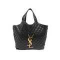 preowned authentic ysl black leather tote bag with ysl gold logo in the front in very good condition for sale 