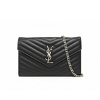 ysl black matelass with silver hardware wallet on chain crossbody bag in very good condition for sale 