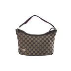 Vintage Gucci mini pochette in navy blue and beige GG monogram canvas with a red and blue Web stripe shoulder strap