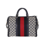 Gucci Vintage Web Boston Bag – Navy GG Canvas – Authentic Pre-owned Sherry Line Satchel