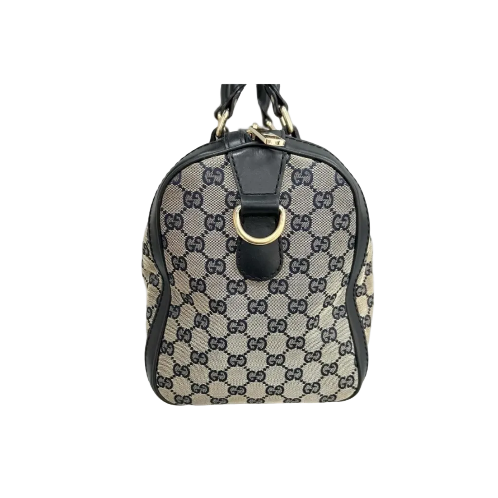 Gucci Vintage Web Boston Bag – Navy GG Canvas – Authentic Pre-owned Sherry Line Satchel