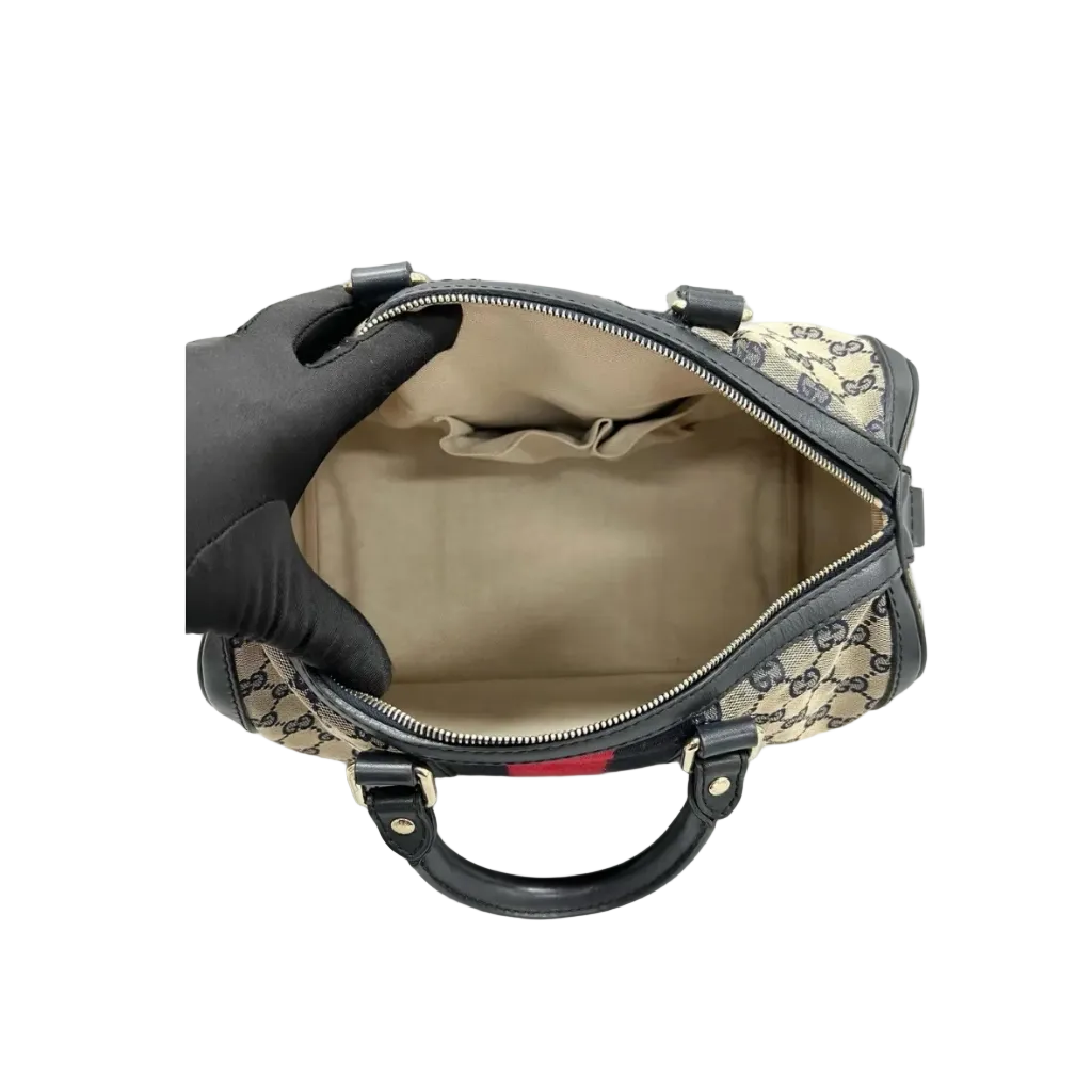 Gucci Vintage Web Boston Bag – Navy GG Canvas – Authentic Pre-owned Sherry Line Satchel
