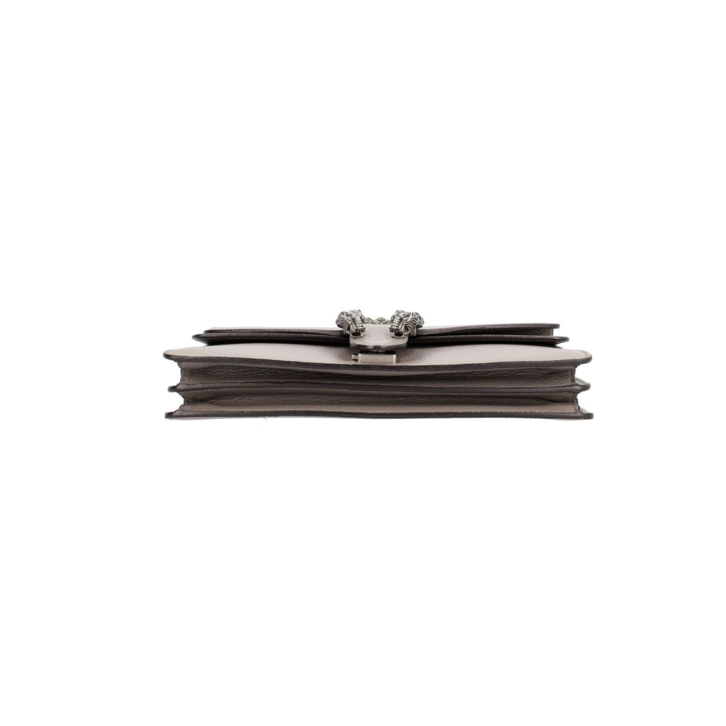 Gucci Dionysus Medium Shoulder Bag in Taupe Grained Leather with Crystal Tiger Head Closure