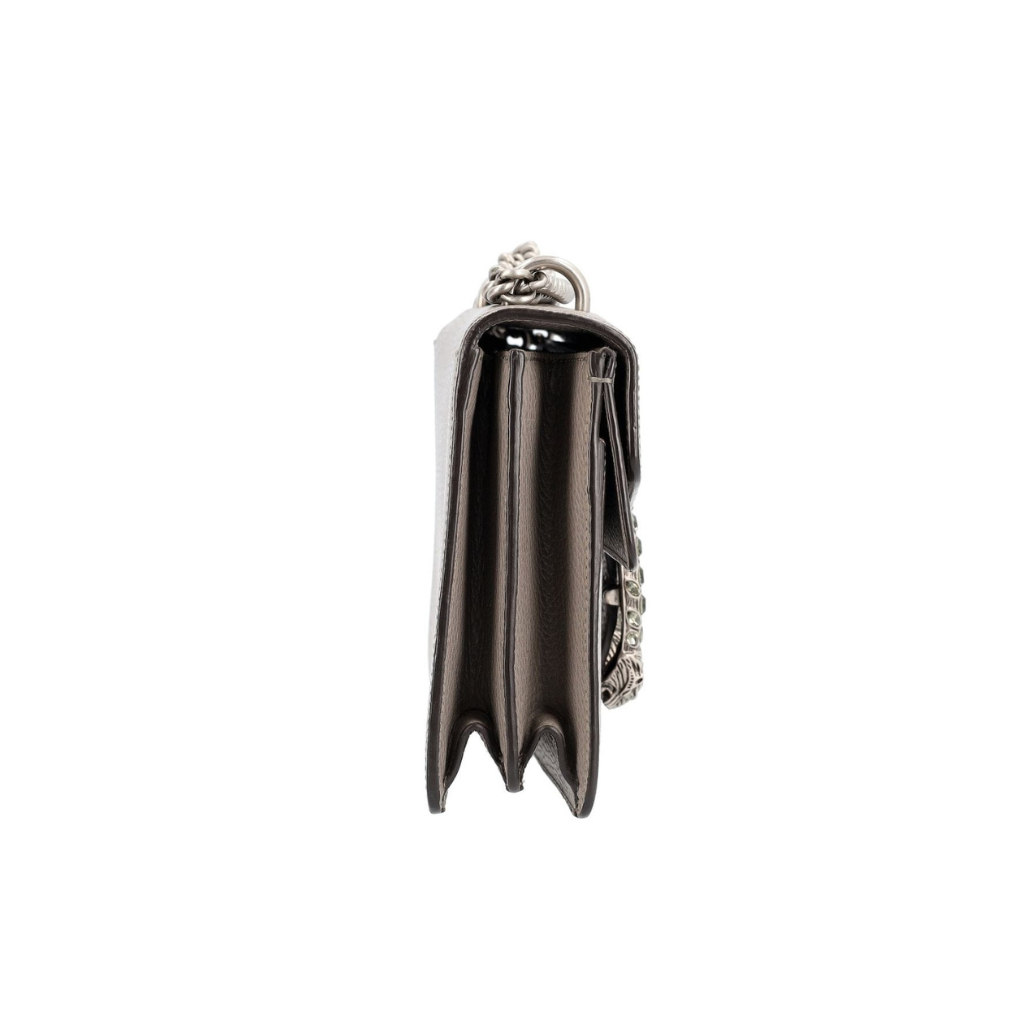 Gucci Dionysus Medium Shoulder Bag in Taupe Grained Leather with Crystal Tiger Head Closure