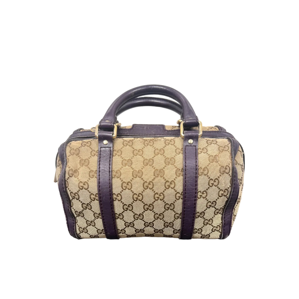 Gucci GG Monogram Canvas Boston Bag with Purple Leather Trim